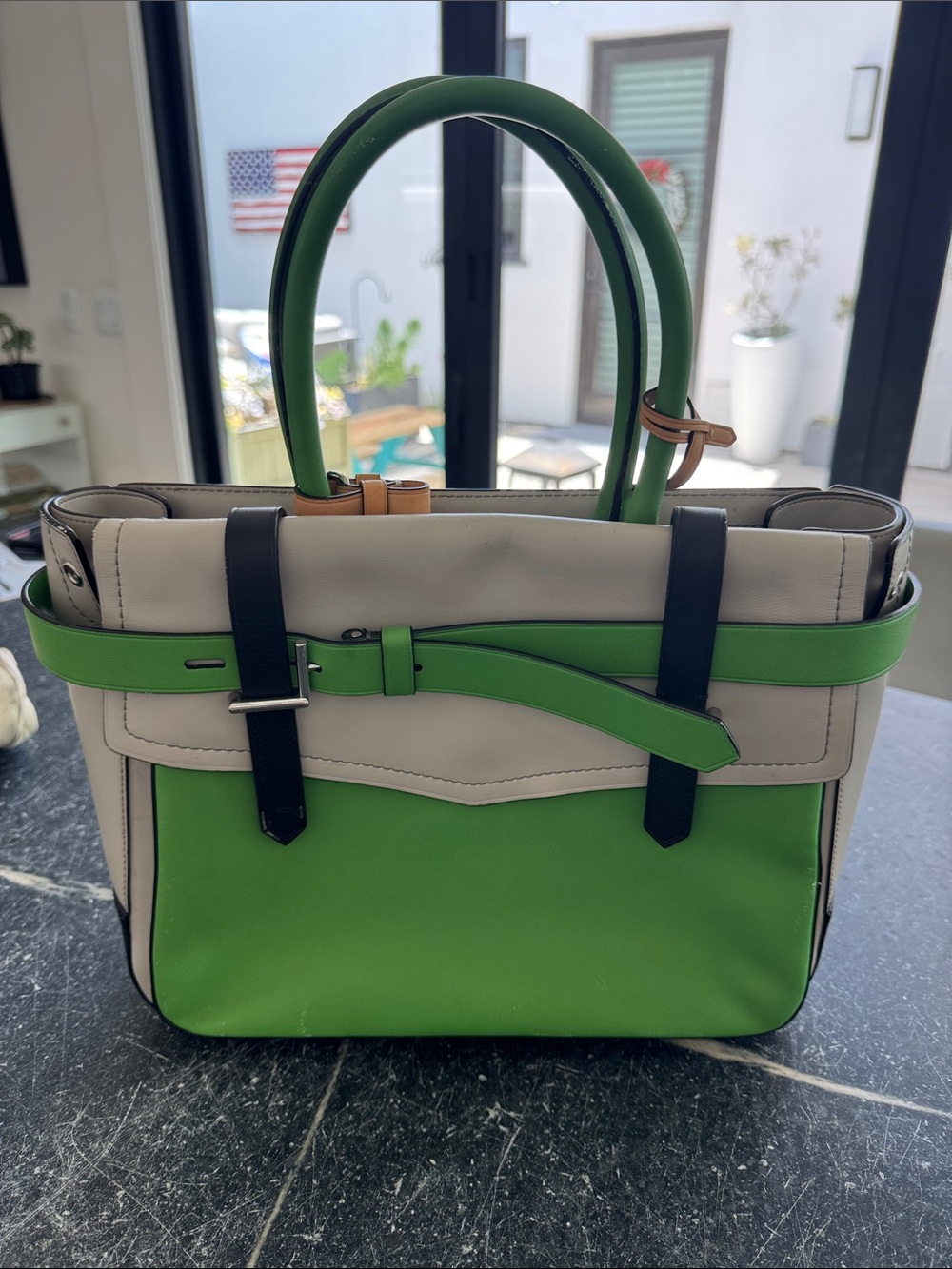 Green & Cream Structured Women’s Tote Bag